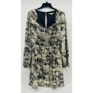 Gianni Bini Women's Sz S Gold Black Dress V-neck‎ Bell Sleeves Glam Metallic